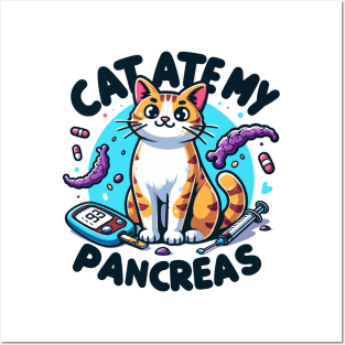 Mischievous Feline: Cat Ate My Pancreas Humor Posters and Art